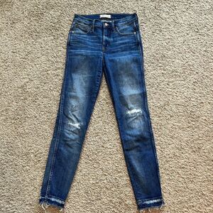 Madewell Womens 9" High Rise Skinny Jeans Size 25 Medium Wash Raw Hem Distressed